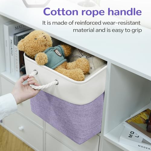 12 x 12 Inch Cube Storage Bins, 4 Pack Fabric Storage Basket with Handles, Foldable Boxes Organizer for Shelf Baskets for Home, Clothes (White/Purple) - color: WhitePurple, size: 12inX12inX12in-4P