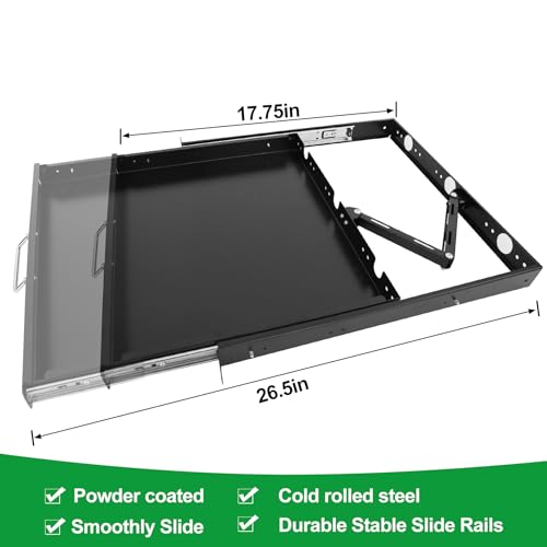 GlobalRack 1U Keyboard Drawer, 17.75" Depth, Extends to 27", Soft-Close | 1U keyboard drawer | 1U rack drawer | Soft-close damping | Foldable handle | Built-in cable management | Heavy-gauge stee