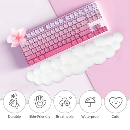 JIKIOU Upgrade Leather Cloud Keyboard Wrist Rest, Cloud Wrist Rest with Non-Slip PU Base, Comfortable Memory Foam Wrist Rest for Computer Laptop Mac Gaming Office and Pain Relief Wish New Year Gift - color: 01white