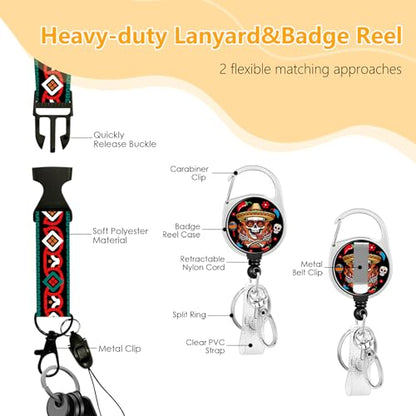 Cute Skull Badge Holder with Lanyard, Funny Chili ID Badge Holder with Retractable Reel Clip and Keychain, Vertical Identity Card Cover Case Protector for Women Nurse Teacher - color: Skull Chili-black