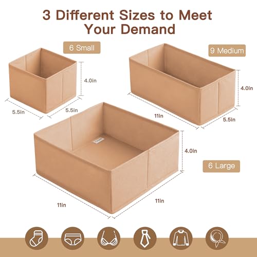 Criusia Drawer Organizer Clothes, 21 Pack Dresser Organizer for Baby Clothes, Underwear, Sock - Foldable Closet Organization and Storage Dividers Bins for Nursery, Bedroom (Brown) - color: Brown, size: 21PACK