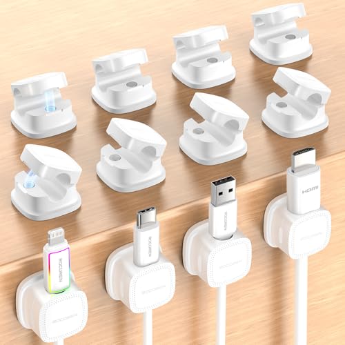 12-Pack Magnetic Cable Clips Cord Organizer-Cable Smooth Adjustable, Rocoren Desk Cable Management Accessories,Cable Holder Clips Wire Holder Keeper for Desktop,Nightstand,Wall,Home Office,Phone,Car - color: 12-White