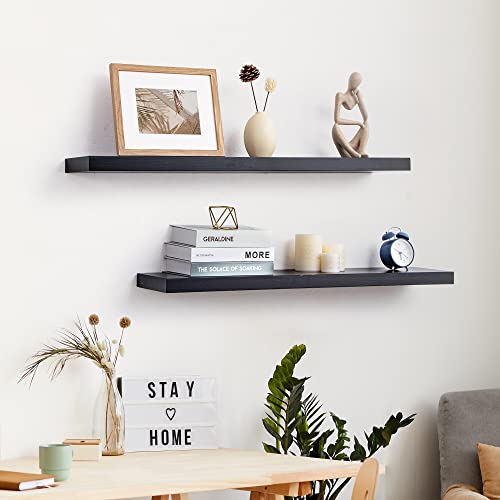 fuqing Black Floating Shelves for Wall - 36 Inch Lightweight Wood Wall Shelves Set of 2 - Floating Black Shelves for Storage Display Ledges for Bedroom Kitchen Living Room - color: Black, size: 36 Inch