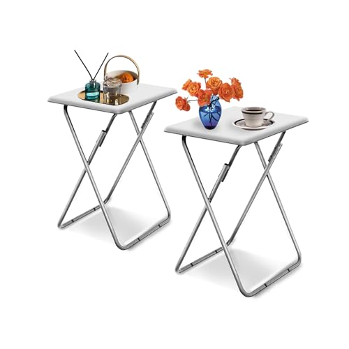 Garden 4 you Folding TV Tray Table,TV Dinner Table with Sturdy MDF Top,Eating Trays for Living Room with No Assembly Required, 2PCS (White) - color: White, size: 2pcs
