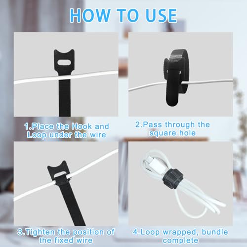 100pcs Reusable Cable Ties - Hook and Loop Cable Straps for Wire Management - 6 Inch Adjustable Cord Organizer & Wire Ties for Electronics, PC, Home Office & Garden - Black Fastening Wraps - style: 6 Inch 100PCS reusable