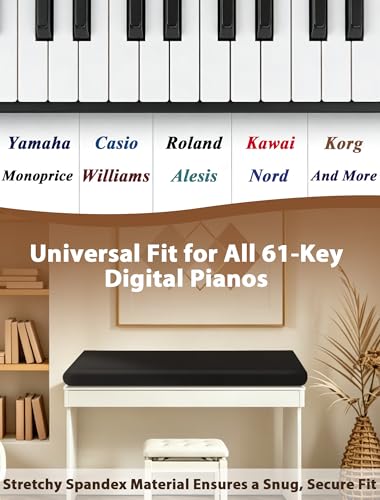 61 Keys Piano Keyboard Dust Cover, Stretchy Protective Keyboard Cover with Elastic Cord Locking Clasp, Universal Fit for All 61 Keys Digital Electronic Pianos, Must Have Piano Accessories - size: 61 Keys