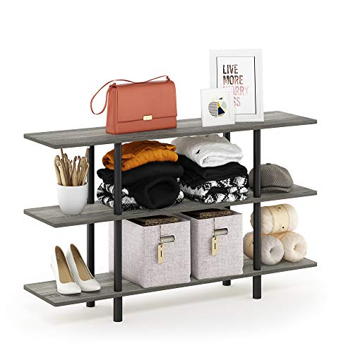 Furinno Turn-N-Tube 3-Tier Wide Display Shelf, French Oak Grey/Black - color: French Oak/Black, style: 3-Tiers