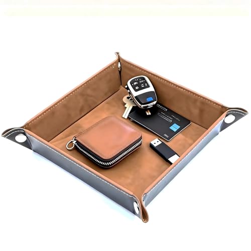 Valet Tray 5.5" Square Desktop Storage Organizer - Catch All Tray for Men & Women, Nightstand/Entryway/Desk/Dresser Top | Jewelry & EDC Holder for Watches, Keys, Wallet, Coins, Glasses