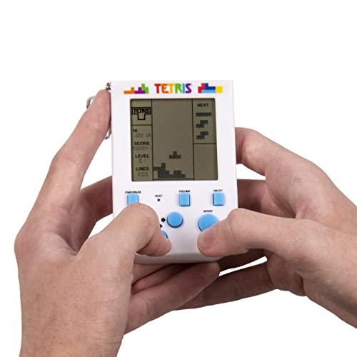 Tetris Keyring Handheld Arcade Game - Retro Mini Portable Handheld Tetris Game for Kids and Adults. Traditional Game Play with 15 Retro Gaming Levels Including Original Tetris Gameplay & Sounds.