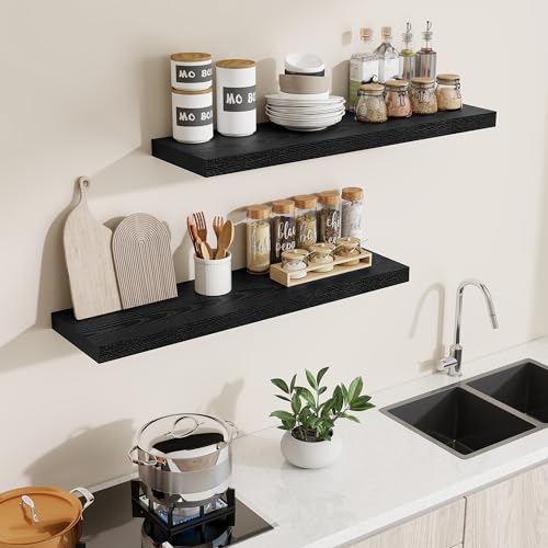 Dreamland 40 Inch Long Floating Shelves in Black,9.3 Inch Deep Floating Shelf for Wall,Large Display & Storage Shelf, Wall Shelf for Bathroom Bedroom Living Room Kitchen Office，Set of 2 - color: Black, size: 40"W x 9.3"D,Set of 2