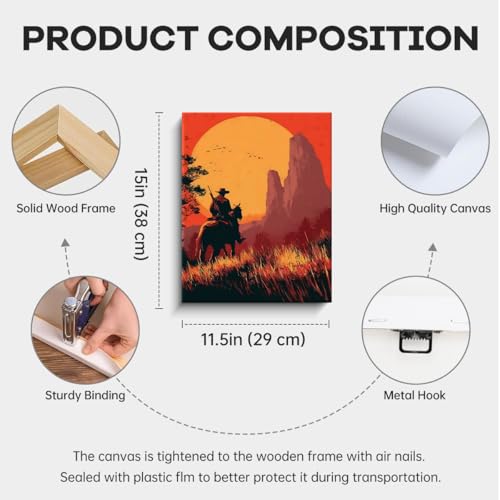 WOXZQ Cinematic Western Cowboy Silhouette at Sunset Inspired by Red Dead Redemption 2 Game Art Wall Poster for Gaming Room Wrapped Canvas Print 12x15 Inch - color: Lone Rider’s Path