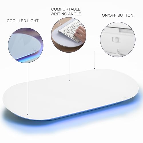 TSJ OFFICE Glass Desktop Whiteboard - 17 X 7 Inches Small Dry Erase Board with Blue Light, Glass White Board Surface Notepad with 1 Drawer, Desk Organizers for Office, Home, School Supplies - color: Blue Light (White Glass)