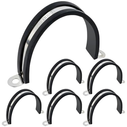 OURU 6pcs 2.5 Inch Pipe Clamp 304 Stainless Steel, Heavy Duty Rubber Cushioned Insulated Pipe Strap, U Bracket Clamp Conduit Clamp for Automotive, Wire & Tube - size: 2.5"