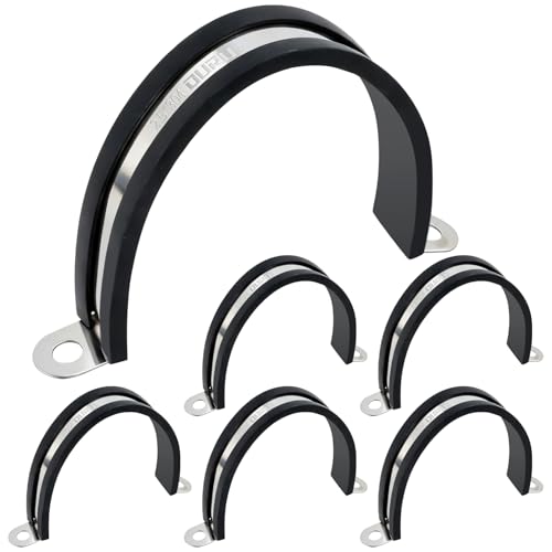 OURU 6pcs 2.5 Inch Pipe Clamp 304 Stainless Steel, Heavy Duty Rubber Cushioned Insulated Pipe Strap, U Bracket Clamp Conduit Clamp for Automotive, Wire & Tube - size: 2.5"