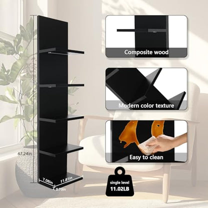 5 Tier Wall Shelf Unit, Black Shelves,Lack Shelf, Wall Shelves for Bedroom，Office,Bathroom, Vanity Shelves with LED Remote Control Light - color: Black