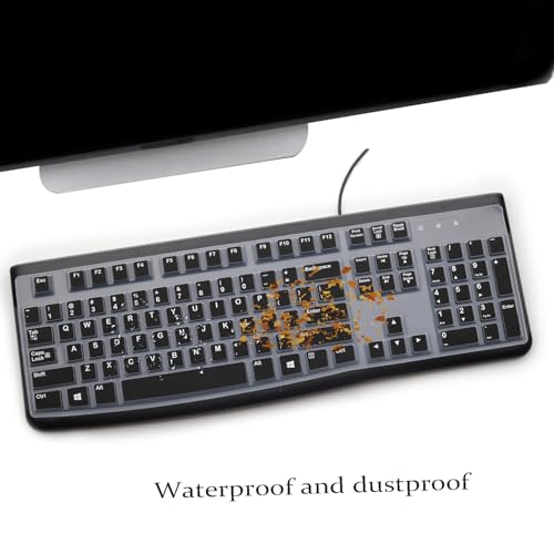 2 Pack Keyboard Cover for Logitech K120 & MK120 Ergonomic Desktop USB Keyboard, Logitech K120 & MK120 US Layout Waterproof Anti-Dust Keyboard Skin-Black+Clear - color: Black+Clear