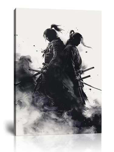 HQLLingArt Bushido Poster Japanese Samurai Canvas Wall Art for Living Room Bedroom - Samurai Artwork Japanese Picture Framed Ready to Hang(12''W x 16''H) - color: samurai art-8, size: 12"L x 16"W