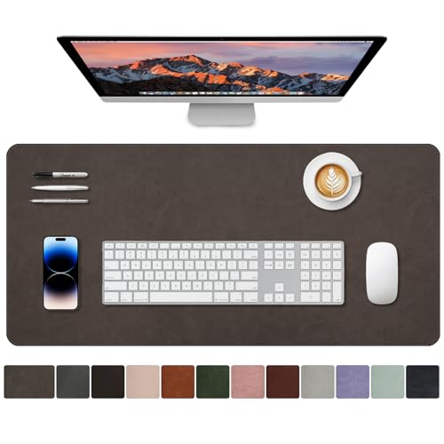 XLarge Gaming Desk Pad with Stitched Edges - 2mm Thickness Leather Mouse Mat, Non-Slip Base Writing Pad for Office Work/Home/Decor 36"x17" XL Dark Coffee - color: Dark Coffee, size: 36" x 17"