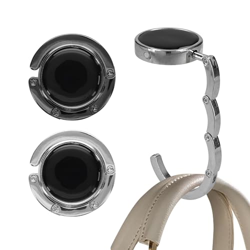 kwmobile Purse Hook for Table - Set of 2 Purse Holder - Folding Handbag Hanger - Portable Bag Holder - Bag Hooks for Desk - Table Hook Black Matte/Silver - color: black matte / silver