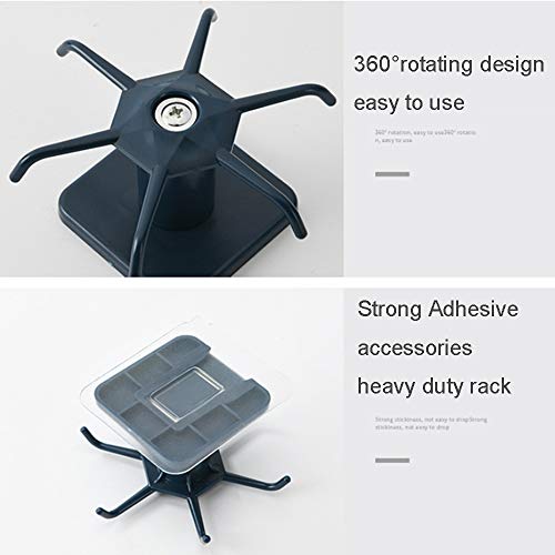 2pcs Under Cabinet Kitchen Utensil Hooks,360° Rotating Drilling Free Adhesive Utensils Hanging Rack for Tools/Towel/Knife (Black) - color: Black