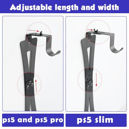 ZHSX Wall Mount for Ps5 Models,Ps5 Shelf Playstation Wall Mount Compatible with Ps5、Ps5 Pro and Ps5 Slim Disc Adjustable Length and Width Holds Two Controllers