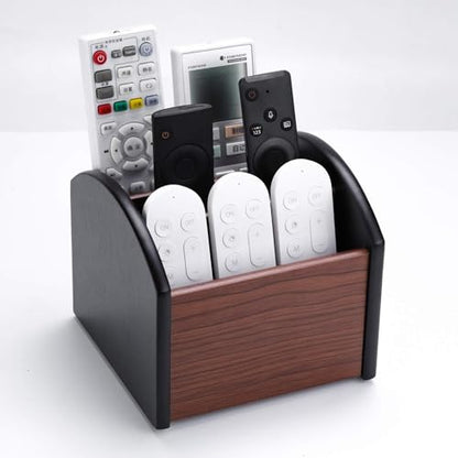 MaxGear Remote Control Holder Caddy, Wooden Desk Organizer, 4 Compartments | 360° Rotating Wooden Caddy; 4 Compartments for Remotes & Desk Supplies; Anti-Slip Base