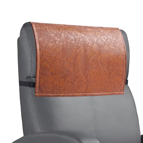 Recliner Headrest Protector,Non Slip Waterproof Headrest Cover,Leather Recliner Headrest Cover for Sofa,Furniture,Living Room,Office Chair(1-Carved Brown) - color: 1-carved Brown