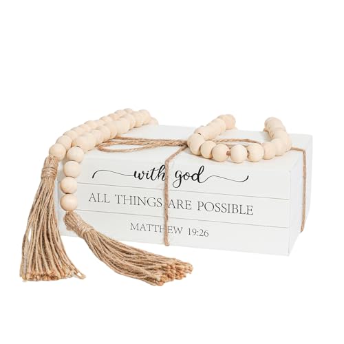 Decorative Books for Home Decor, Wooden Faux Book for Decoration, Farmhouse Stacked Display Books (with god ALL THINGS ARE POSSIBLE) - style: with god ALL THINGS ARE POSSIBLE
