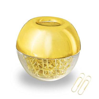Magnetic Paper Clip Holder, Gold holder with Gold PaperClips 100pcs 28mm(1.1") Cute Office Supplies for Desk Organizer - color: Gold