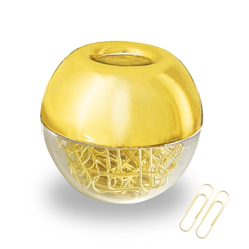 Magnetic Paper Clip Holder, Gold holder with Gold PaperClips 100pcs 28mm(1.1") Cute Office Supplies for Desk Organizer - color: Gold