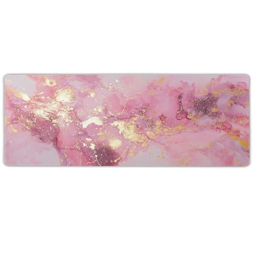 Gold Pink Marble Mouse Pad Extended Large 31.5x11.8in Coquette Kawaii Desk Mat Preppy Trendy Computer Mousepad XL Non-Slip Rubber Base Stitched Edge Rose Gold Mousepad PC Desk Pad for Work Desktop - color: Gold Pink Marble, size: 31.5x11.8 Inch