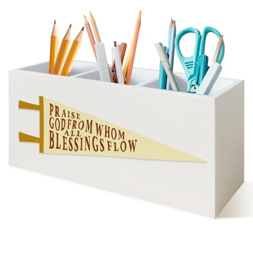 Christian Classroom Pen Holder for Desk, Bible Verse Praise God from Whom All Blessings Flow Wooden Box Sign Desk Storage Organizer for Kids Room Nursery Bedroom Playroom - color: Christian Classroom