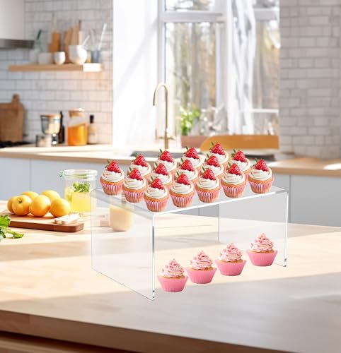 2 PC of 12'' Extra Large 5mm Thickness Clear Acrylic Risers, Acrylic Display Risers Shelf Showcase Fixtures for Jewelry, Display Stand for Amiibo Funko POP Figures, Cupcakes, Food Display, Cabinet- (12''x7.75''x6'', 2 sets - size: 12''x 7.75x 6''