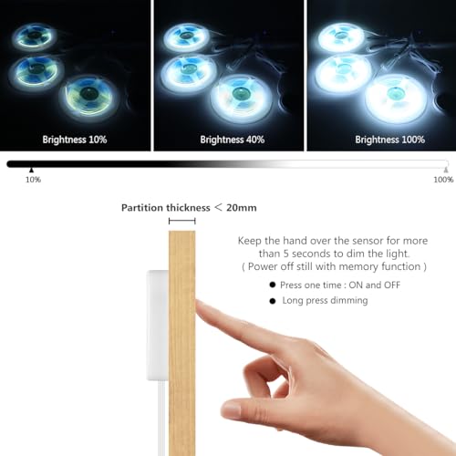 12V COB LED Strip Lights Kit,3.3Ft 6-in-1 Self-Adhesive LED Under Cabinet Lighting with 36W Adapter Dimmable Touch Switch for Acoustic Panel, Display Cabinets, Wardrobes,Cabinets, Showcase Lighting - color: White, size: 3.3Ft
