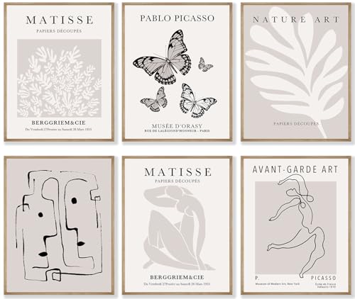 Crocothemis Abstract Matisse Wall Art Exhibition Posters, Vintage Art Boho Art Prints, Retro Room Decor for Aesthetic Bedroom Living room, Neutral grey wall art, Unframed, 8 x 10 Inch(Gray)-B06 - color: R Neutral grey, size: 8x10 in Unframed