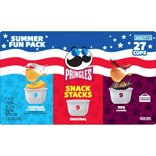 Pringles Potato Crisps Chips, Lunch Snacks, On-the-Go, Snack Stacks, Variety Pack, 19.36oz Box (27 Cups) - size: 0.72 Ounce (Pack of 27)