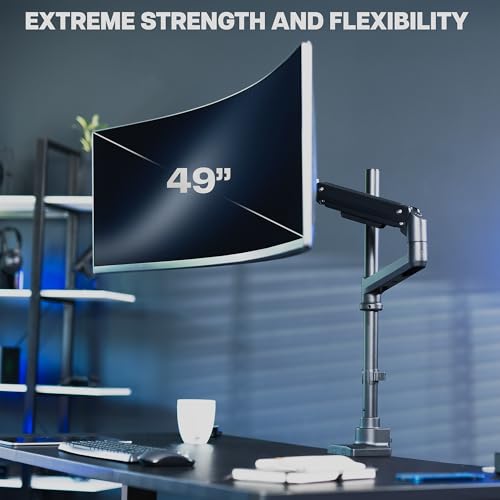 VIVO Pneumatic Arm Single Ultrawide Monitor Extra Tall Desk Mount for Up to 49 inch Screens, Heavy Duty Clamp, Holds Ultra Wides Up to 44 lbs, Black, STAND-V110K - size: Single Mount, style: Desk Mount