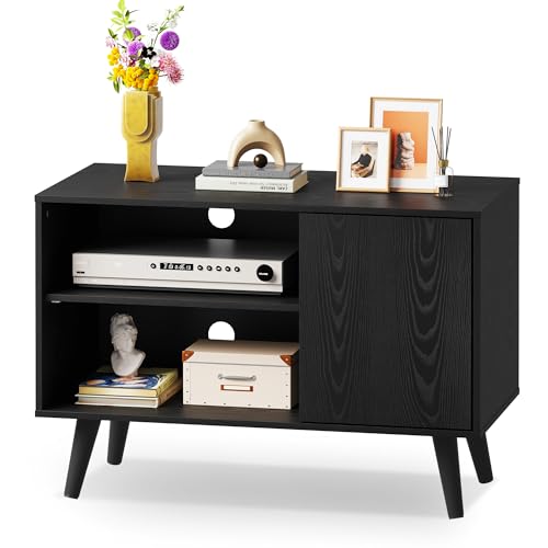 WLIVE TV Stand for 40 Inch TVs, Small Entertainment Center with Storage Cabinet, Mid-Century Modern TV Stands for Living Room and Bedroom, 32" TV Console, Black - color: Relief Black, size: 32 Inch