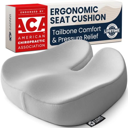 5 STARS UNITED Seat Cushion - Memory Foam Chair Cushion for Tailbone Pain Relief - Ergonomic Support for Coccyx, Sciatica & Butt - Office, Desk & Gaming Chair, Car Seat, Wheelchair, Light Gray Suede - color: Light Gray Suede, size: XX-Large