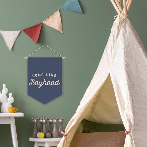 Navy Blue Boy Room Decor,Long Live Boyhood Canvas Banner Nursery Playroom Wall Decor for Boys Bedroom Toddler Decorations Teen Boy Room Decor,Playroom Decor Wall Hanging Flag 15x11 Inch - color: Navy Blue