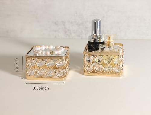 Feyarl 2ps Crystal Square Display Stand Riser with Mirror Base Perfume Jewelry Organizer Anime Figure Action Figure Display Stand Cupcake Dessert Holder for Vanity Wedding Home Decor (Gold) - color: Gold