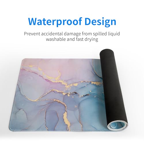 Teal Marble Extended Mouse Pad 31.5x11.8 Inch Turquoise Desk Marble Mousepad Extended Large Non-Slip Rubber Base Waterproof Big Keyboard Mat with Stitched Edges for Gaming and Office - color: Marble