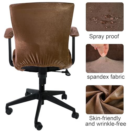 Tallew 4 Pcs Office Chair Covers Set Computer Universal Protective Stretchable Chair Seat Covers Desk Armrest Slipcovers Pads Office Cushion Backrest for Rotating(Brown) - color: Brown