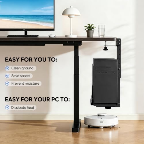 TooCust Adjustable Under Desk PC Mount, Heavy Duty No Drilling Clamp Mount on Desk Fits Most PC Tower 14.5”-22.4” (H) , Thickened & Ultra Strong CPU Holder for Standing Desk & Home Office, Black - color: Black