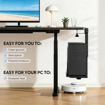 TooCust Adjustable Under Desk PC Mount, Heavy Duty No Drilling Clamp Mount on Desk Fits Most PC Tower 14.5”-22.4” (H) , Thickened & Ultra Strong CPU Holder for Standing Desk & Home Office, Black - color: Black