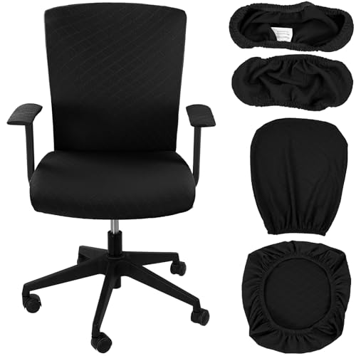 Tallew 4 Pcs Office Chair Covers Set Computer Universal Protective Stretchable Chair Seat Covers Desk Armrest Slipcovers Pads Office Cushion Backrest for Rotating(Quilted Black) - color: Quilted Black