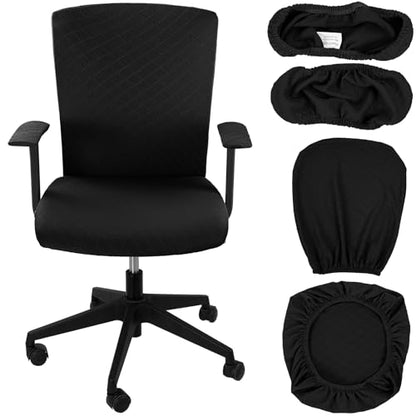 Tallew 4 Pcs Office Chair Covers Set Computer Universal Protective Stretchable Chair Seat Covers Desk Armrest Slipcovers Pads Office Cushion Backrest for Rotating(Quilted Black) - color: Quilted Black