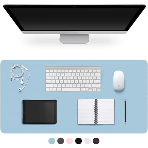 Leather Desk Pad Protector,Non-Slip Desk Pad,on-Slip PU Leather Large Mouse Pad,Easy Clean Desk Protecor Mat,Writing Pad for Office Work/Home/Decor(Blue, 47.2" x 17") - color: Blue, size: 47.2" x 17"