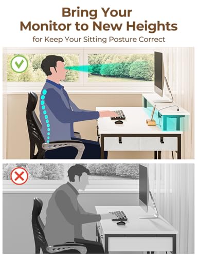 Rolanstar Computer Desk with Power Outlets & LED Light, 55 inch Home Office Desk with Drawers and Storage Shelves, Writing Desk with Monitor Stand, Modern Work Study Desk for Home Office, White - size: 55 inch