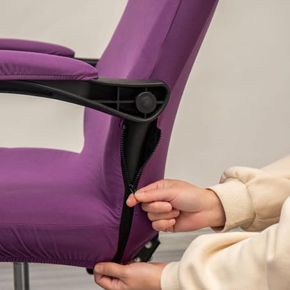 Melaluxe Office Chair Cover with Arm Covers - Universal Stretch Desk Chair Cover, Computer Chair Slipcovers (Size: L) - Purple - color: Dark Purple, size: Large with Arm Cover